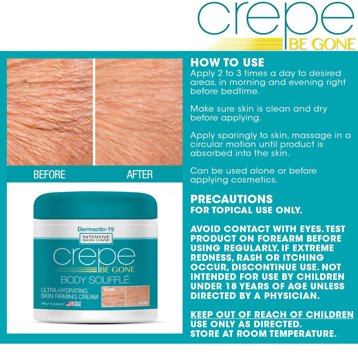 Crepe Be Gone Body Souffle Classic - Large 12 ounce - Ultra Hydrating Crepe Skin Firming Cream for Neck,Chest, Arms & Legs - Image 6