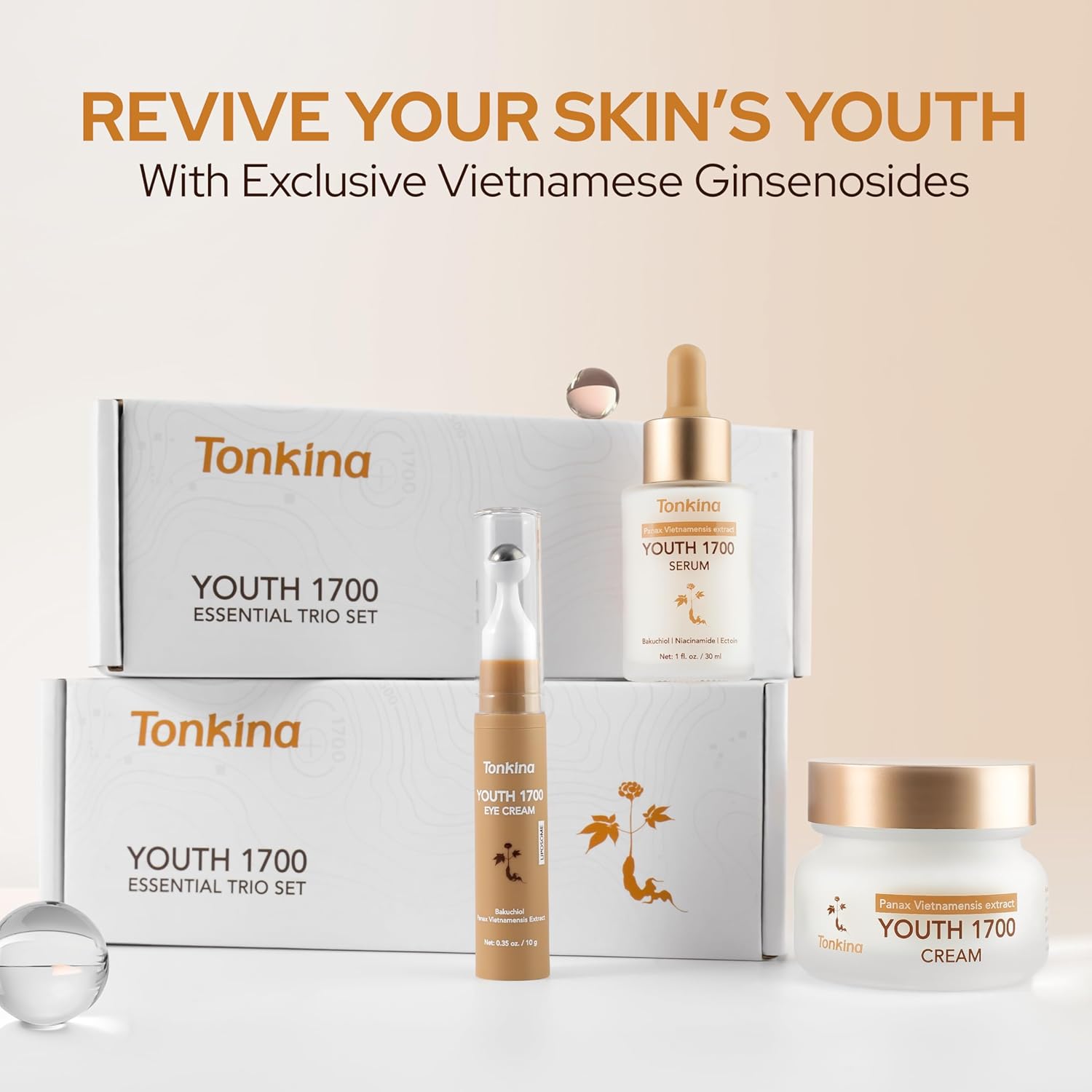 Youth 1700 Essential Trio Set, Vietnamese Ginseng Anti-Aging Skin Care Kit - Skin Firming & Moisturizing, For All Skin Types - Image 2