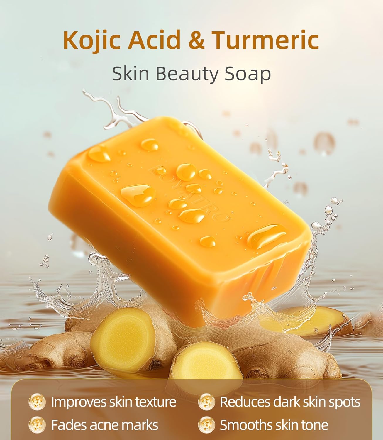 Kojic Acid Turmeric Soap Bar Dark Spots for Face & Body, Deep Cleansing, Gentle Soap Sensitive Skin Formula, All Skin Types - Image 2