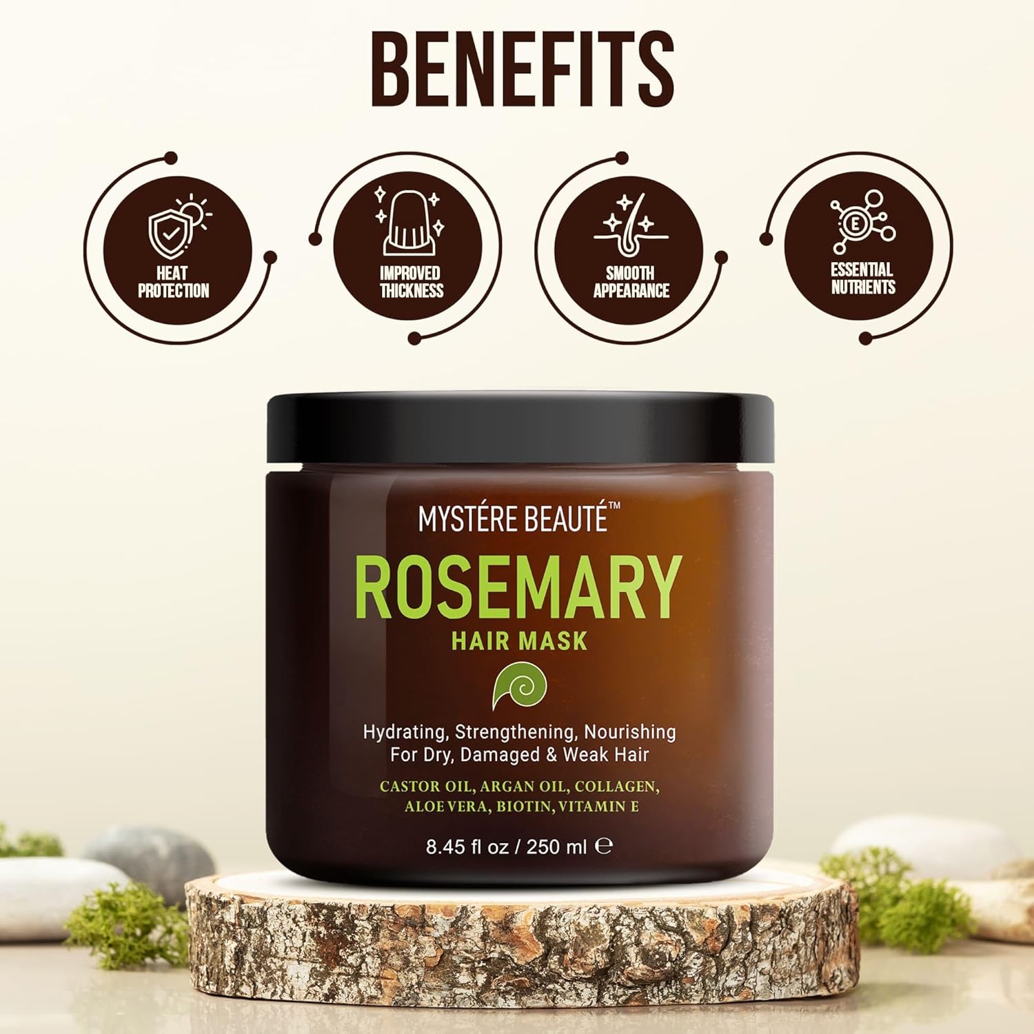 Rosemary Deep Conditioning Hair Mask for Dry Damaged Hair and Growth with Collagen Argan Oil - Rosemary Oil Leave in Conditioner aceite de romero puro y natural 8.5 fl oz x 2 Pack - Image 6