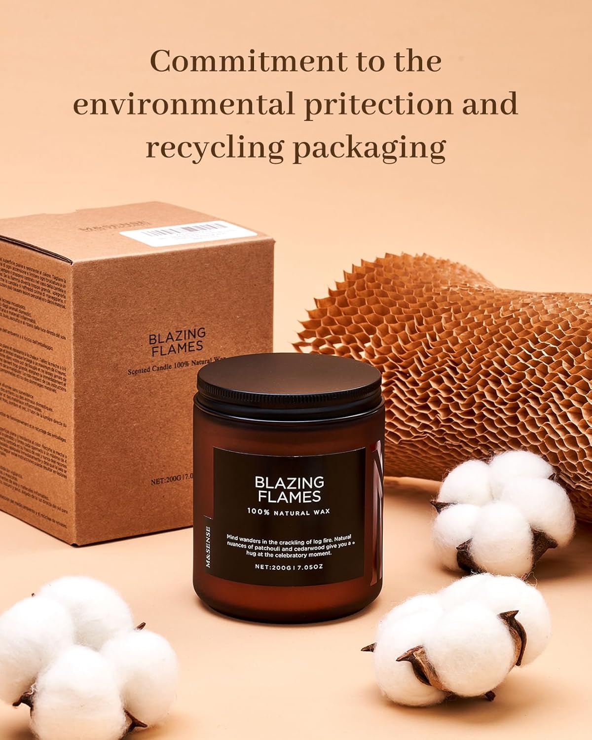 M&SENSE Fireside Bourbon Jar Candle, Clean Non-Toxic Soy Wax Campfire Candle Smoky Candle, Cotton Fall Scented Candle for Home Decor, 7.05oz Up to 50 Hours Burn Time Aromatherapy Candle for Bathroom - Image 8