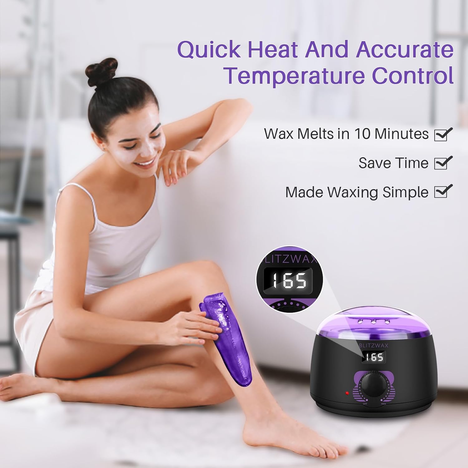 BLITZWAX Brazilian and Bikini Waxing Kit for Women, Hard Wax Warmer for Face, Legs and Body, At Home Hair Removal Kit, Beginner Friendly, Digital Fast Heating, 51 Wax Items - Image 2