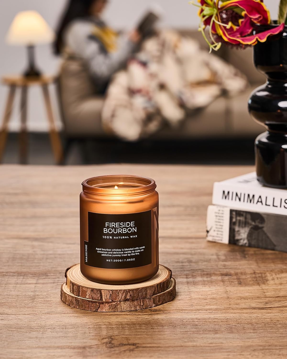 M&SENSE Fireside Bourbon Jar Candle, Clean Non-Toxic Soy Wax Campfire Candle Smoky Candle, Cotton Fall Scented Candle for Home Decor, 7.05oz Up to 50 Hours Burn Time Aromatherapy Candle for Bathroom - Image 5