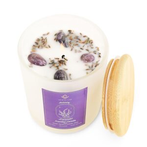 Crystal Vibe Aromatherapy Candles with Amethyst Crystals and Lavender Scent - 10oz Soy Crystal Candle - Lavender Scented Candles Gifts for Women