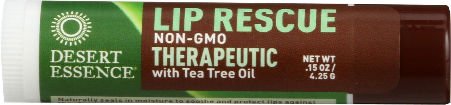 Desert Essence Lip Rescue Therapeutic with Tea Tree Oil - 0.15 Oz - Antiseptic Balm - For Cracked Lips, Cold Sores - For Softer, Smoother Lips - Moisturizer - Unscented - Vitamin E - Aloe Vera