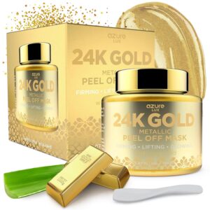 Azure Cosmetics 24K Gold Metallic Sparkling Peel Off Face Mask - Lifting, Illuminating & Revitalizing | Removes Blackheads, Dirt & Oils | Reduces Wrinkles & Fine Lines | - 150 mL / 5.07 Fl Oz