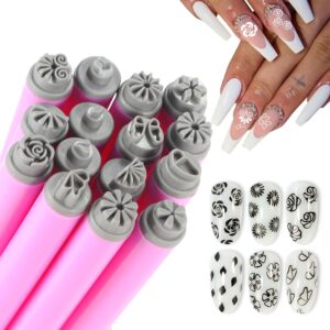 WOKOTO 15Pcs Nail Art Stamp Pen Set Flower Butterfly Rose Nail Stamper Pen Nail Art Transfer Pen Design Tools Nail Stamping Pens Kit Nail Art Tool With Different Patterns Nail Art Tools For Women