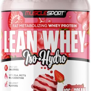 Musclesport Lean Whey Revolution™ Protein Powder - Whey Protein Isolate - Low Calorie, Low Carb, Low Fat, Incredible Flavors - 25g Protein per Scoop (2LB, Strawberry)