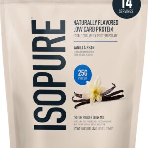Isopure Low Carb 100% Pure Whey Isolate Protein Powder, Lactose Free, Gluten Free, With Vitamins, Vanilla Bean, 25g Protein Per Serving, 1 Lb, 14 Servings (Packaging May Vary)