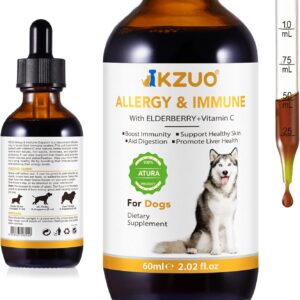 Allergy Relief Drops for Dogs,Immune Support Supplement,Dog Supplement,Dietary Supplement,Dog Skin Issues with Elderberry & Vitamin C Vitamins - 2 Fl oz/60ml (1pcs)