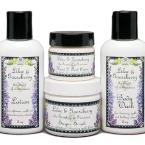 Lilac and Gooseberry Travel Trial Size Set | Lotion, Body Wash, Scrub, and Hand & Foot Cream | Travel Size 1-2 oz Products | Yennefer Perfume Scent of a Sorceress by Bella Des Natural Beauty