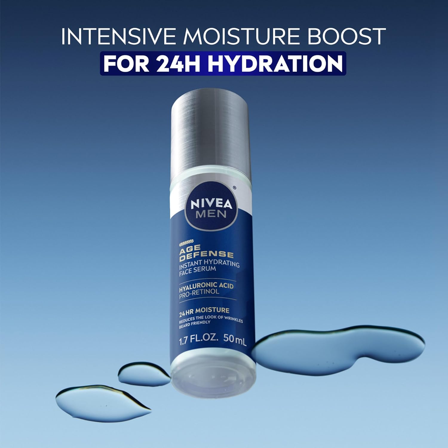 NIVEA MEN Age Defense Instant Hydrating Face Serum for Dry Skin, With Pro-Retinol and Hyaluronic Acid, Skin Care Gifts for Dad, Helps Reduce Look of Fine Lines and Wrinkles, 1.7 Fl Oz Bottle - Image 2