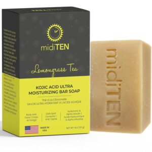 Kojic Acid Dark Spot Corrector Bar Soap – With Alpha-arbutin, Hyaluronic Acid, Coconut Oil, Lemongrass Oil – For All Skin Types – Ultra Moisturizing – All-Natural Ingredients (4OZ)