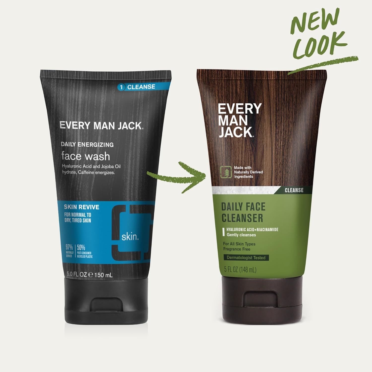 Every Man Jack Daily Face Wash for Men - Gently Cleanse, Moisturize, and Revive Dry, Tired Skin with Hyaluronic Acid and Niacinamide - 5 oz Men's Face Wash (2 Pack) - Image 2