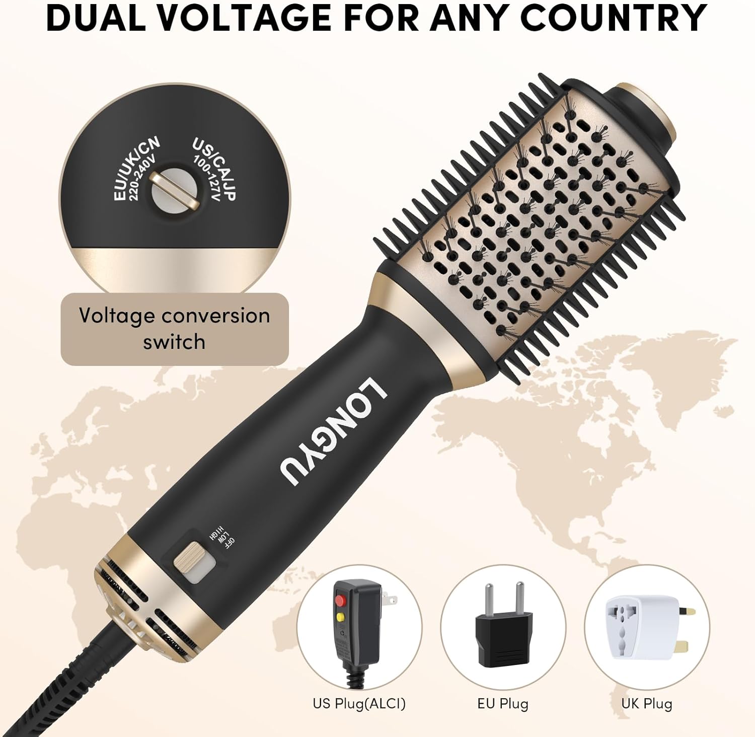 Black Travel Mini Hot Air Hair Dryer Brush Dual Voltage 110/240V Round Styler Tool - Image 3