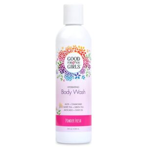 Good For You Girls Natural Body Wash with Aloe, Avocado & Jojoba Oils,Shower Gel Body Wash for Girls to Adults, Vegan and Paraben Free, Powder Scent (8 Fl oz)