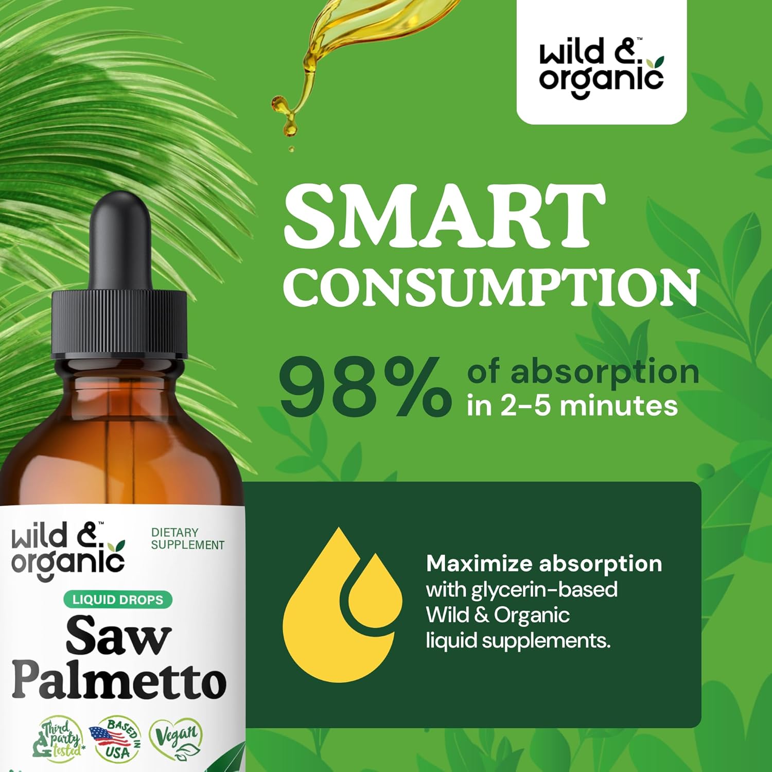 Wild & Organic Saw Palmetto Tincture - Saw Palmetto Extract Supplement for Men & Women - Liquid Powder Based Drops - Serenoa Repens Berries - Vegan, Sugar & Alcohol-Free - 4 fl oz - Image 4