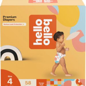 Hello Bello Premium Diapers Size 4, Honeysuckle Designs, 58ct Club Box, Hypoallergenic and Extra Absorbent