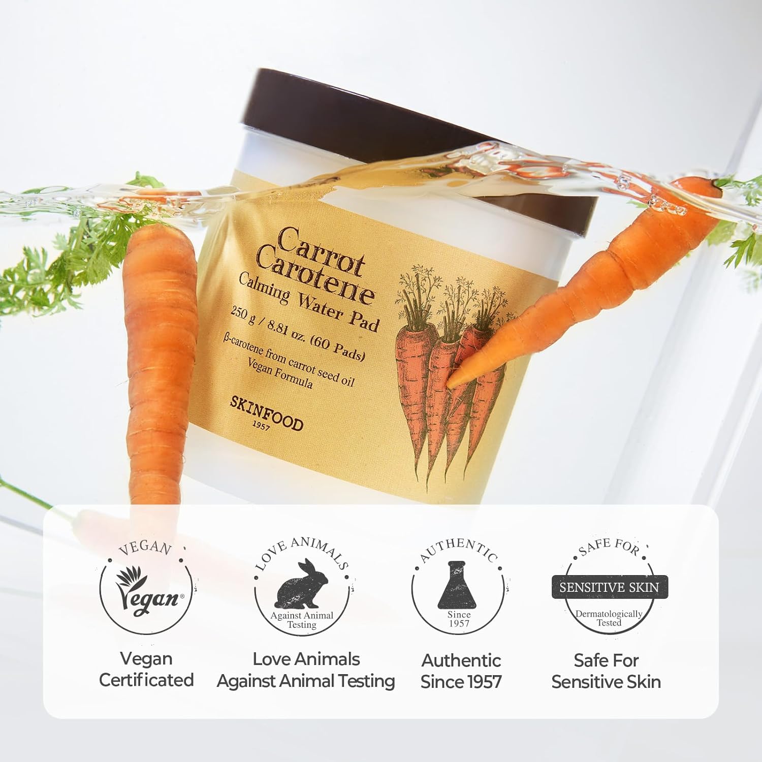 SKINFOOD Carrot Carotene Calming Water Toner Pads for Sensitive Skin, 60 Count, 8.81 oz - Image 7