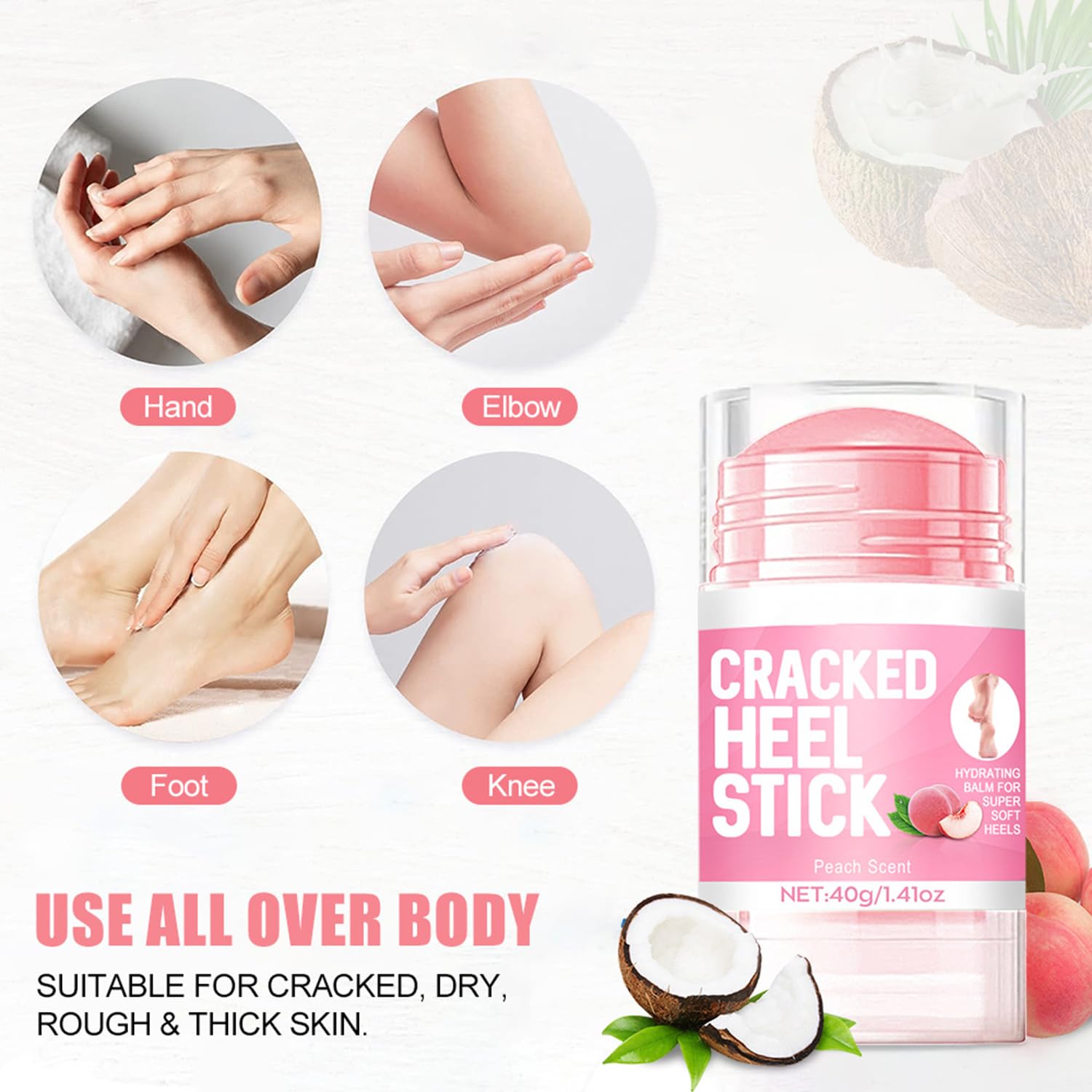 Peach Scented Foot Cream Balm Stick for Dry Cracked Skin - 1.41oz - Image 5
