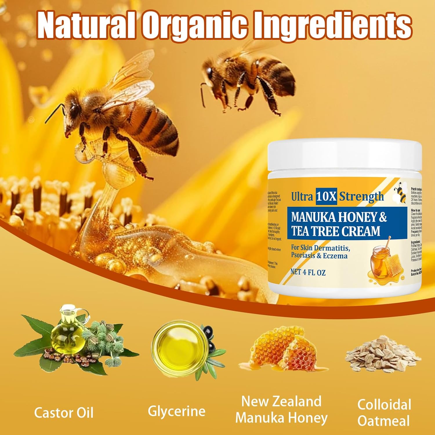Manuka Honey Cream for Eczema, Psoriasis, and Irritated Skin 4 oz - Image 4