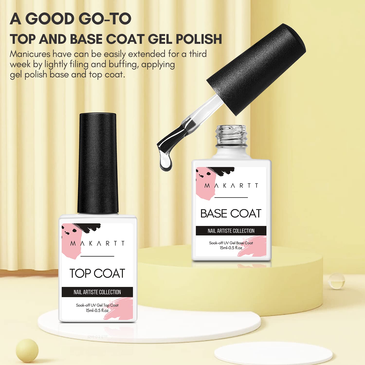 Makartt 2 Pcs Gel Top Coat and Base Coat Set - No Wipe Shine Finish Soak Off Base Top Coat Long Lasting for Gel Nail Polish, LED UV Lamp Need, Salon Quality Nail Manicure Gifts, 10ML - Image 6