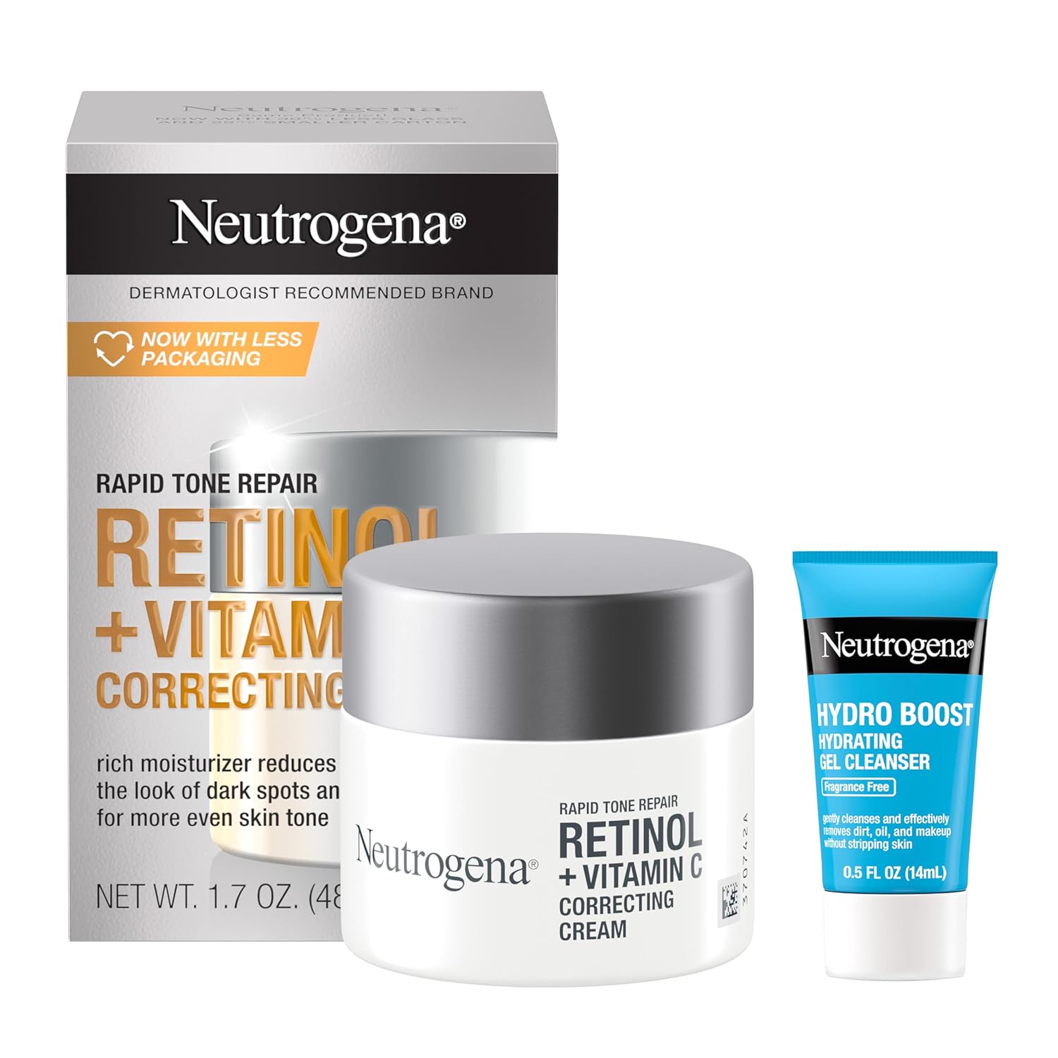 NEUTROGENA Rapid Tone Repair Retinol + Vitamin C Face Moisturizer, Dark Spot Corrector, Anti-Aging Face Cream for Even Tone 1.7 oz + Trial Size Hydro Boost Facial Cleanser, 0.5 fl. oz