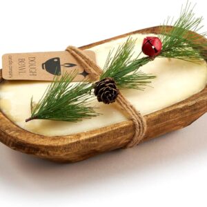 Christmas Tree Soy Candle - 3 Wick Rustic Farmhouse Decor Odor Eliminator in Ornamental Wooden Bowls, 20 Ounce All-Natural Gifts for Women and Men, Wooden Decor Dough Bowls