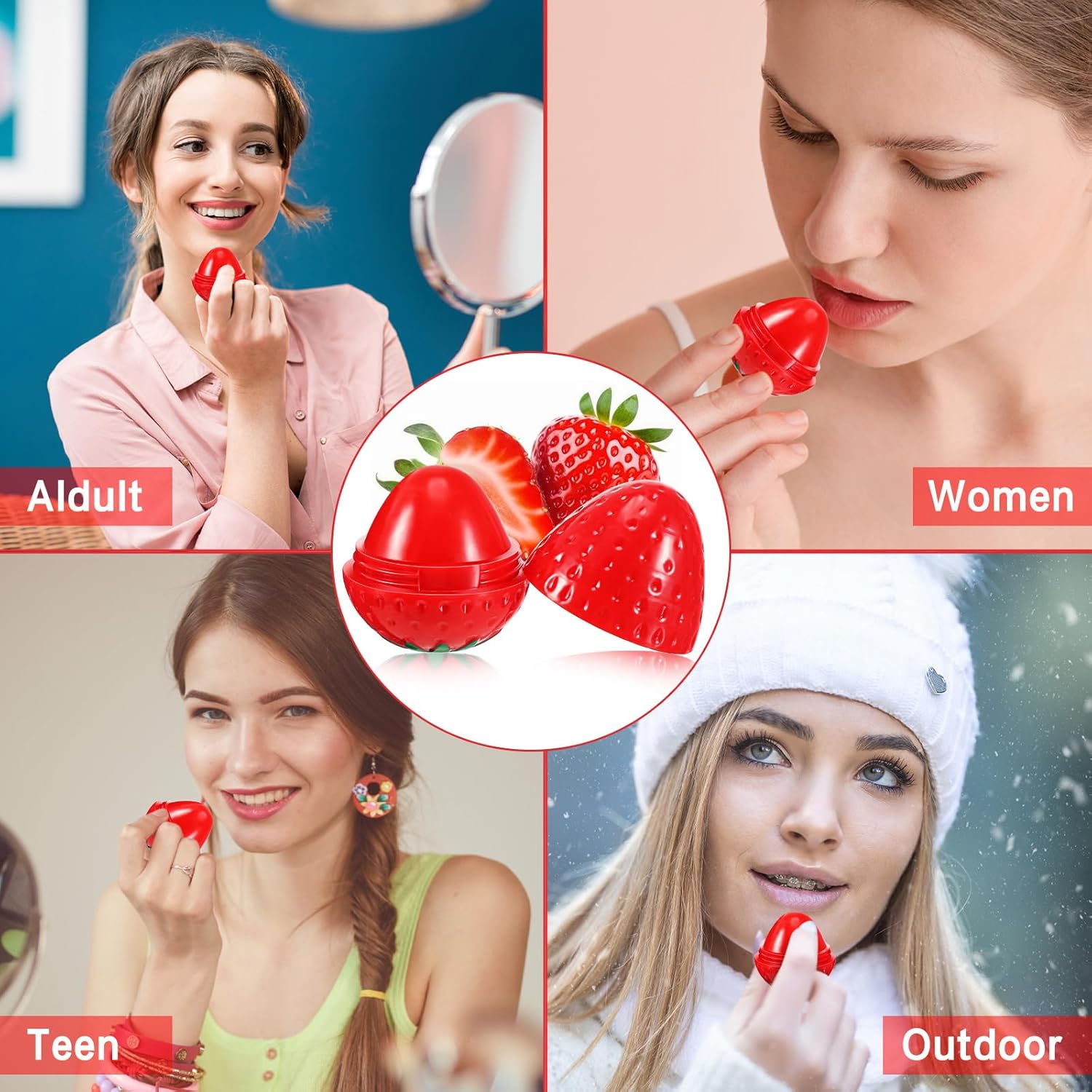 12 Pcs Strawberry Lip Balm Set for Hydrating Plumping Wrinkle Repair - Image 3