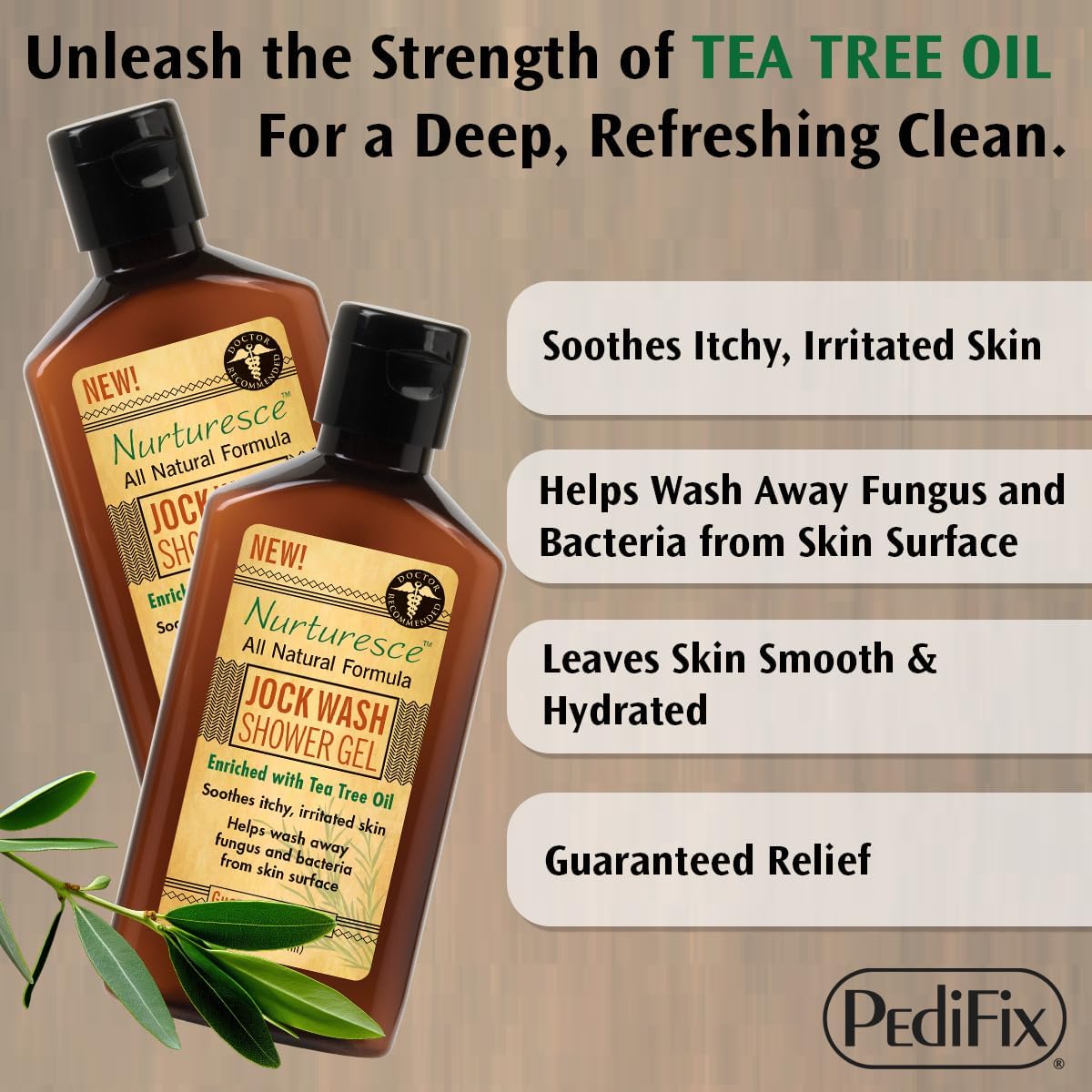 PediFix Nurturesce 6 oz Tea Tree Oil Anti-Fungal Jock Wash Shower Gel - Image 3