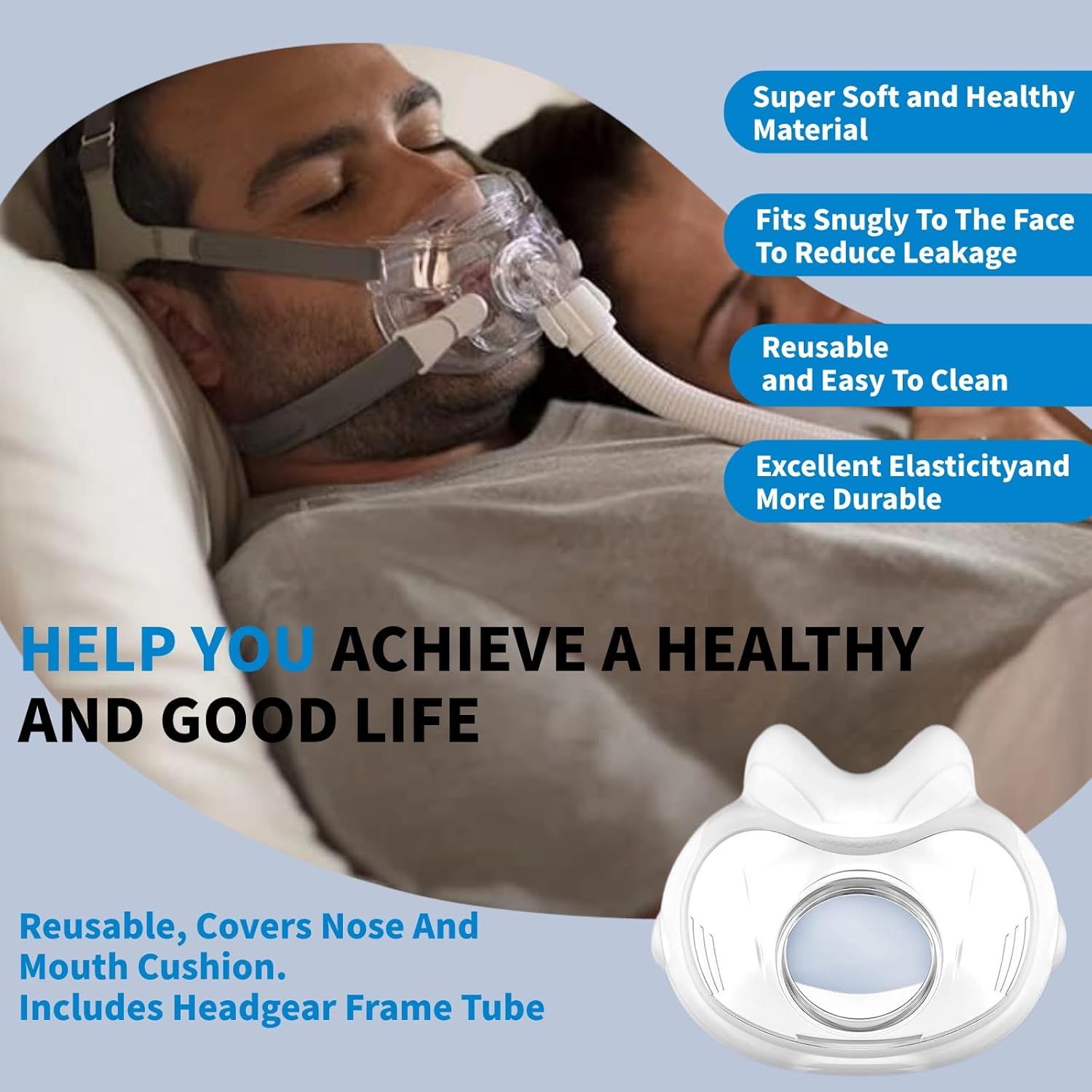 CPAP Mask, Upgrade CPAP Full Face Mask CPAP Supplies with Headgear, Elbows, Cushion and Tube, Suitable for Various Models of CPAP Machines (M) - Image 4