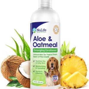 Oatmeal Dog Conditioner for Dry Itchy Skin with Soothing Aloe Vera, Suitable for All Pets, Moisturizes and Detangles Matted Hair, 16 Oz