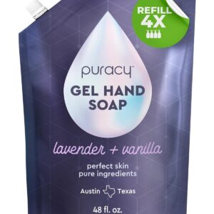 Puracy Organic Hand Soap, Professional Hand Washers We've All Become, Moisturizing Natural Gel Hand Wash Soap, Liquid Hand Soap Refills for Soft Skin (Refill Lavender & Vanilla, 48 Ounce)