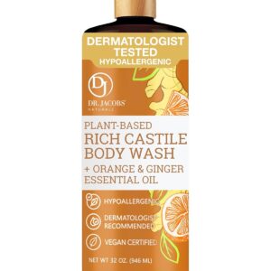 DR. JACOBS NATURALS Castile Orange & Ginger All-Natural Body Wash for Moisturizing Dry and Sensitive Skin Shampoo with Plant-Based Ingredients Gluten, Preservatives-Free Formula - 32 oz