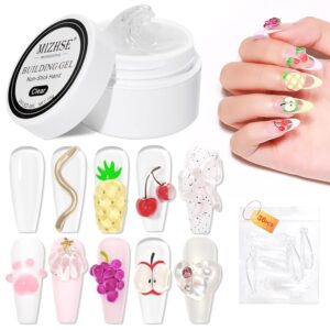 MIZHSE Solid Builder Gel for Nails, Clear Non-Sticky Sculpting Gel, 3D Nail Art Carving Building Modeling Hard Nail Extension Soak Off UV/LED Nail Art Salon Home DIY 15g