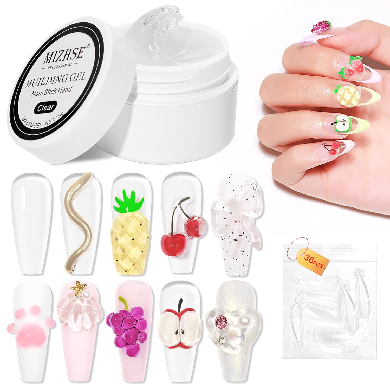 MIZHSE Solid Builder Gel for Nails, Clear Non-Sticky Sculpting Gel, 3D Nail Art Carving Building Modeling Hard Nail Extension Soak Off UV/LED Nail Art Salon Home DIY 15g