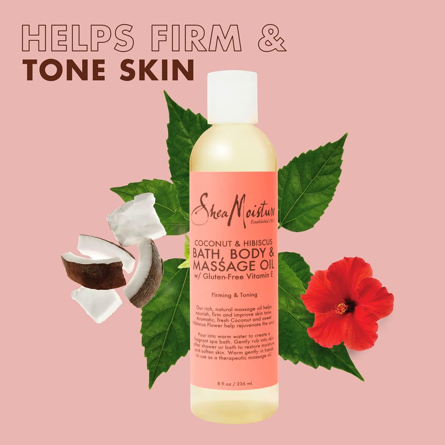 SheaMoisture Bath, Body & Massage Oil, Coconut & Hibiscus, 2-Pack – Illuminating Moisturizer for Dry Skin, 8 Oz Ea - Image 5