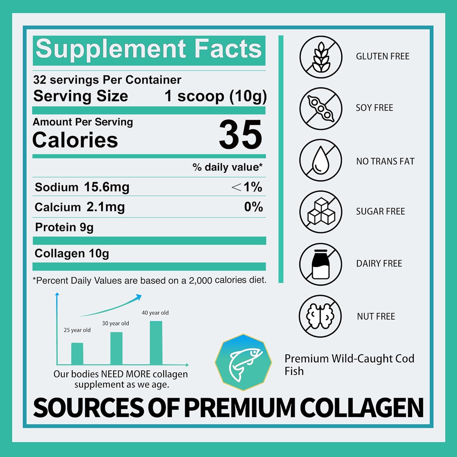 Zammex Unflavored Marine Collagen Peptides Powder 32 Servings for Skin and Joints Wild-Caught Fish - Image 3