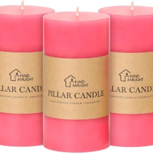 3x6 Inch Pink Pillar Candles Set of 3 - Decorative Unscented Pillar Candle, Long Burning Dripless Candle for Table Decor, Smokeless Large Pillar Candles for Wedding Table Decor