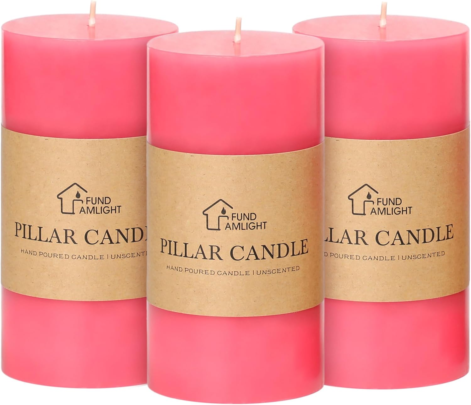3x6 Inch Pink Pillar Candles Set of 3 - Decorative Unscented Pillar Candle, Long Burning Dripless Candle for Table Decor, Smokeless Large Pillar Candles for Wedding Table Decor