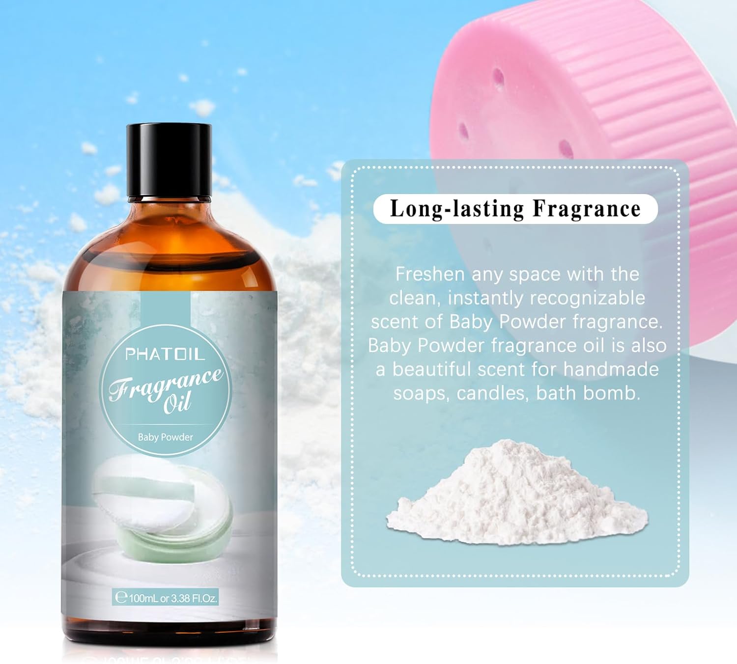 Baby Powder Fragrance Oil 3.38 Fl Oz 100ml for Diffusers, Candles, Soap Making - Image 6