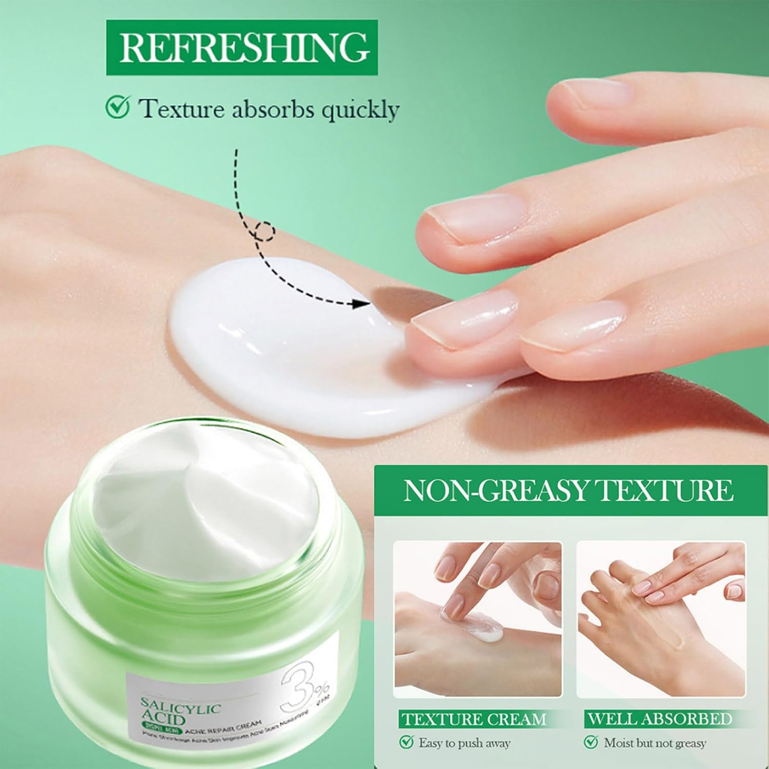Salicylic Acid Repair Cream,Salicylic Acid Face Moisturizer,Pore Shrinkage Acne Skin Improves Acine Scars Motsturizing,Suitable for Oily, Acne Prone Skin 50g - Image 6