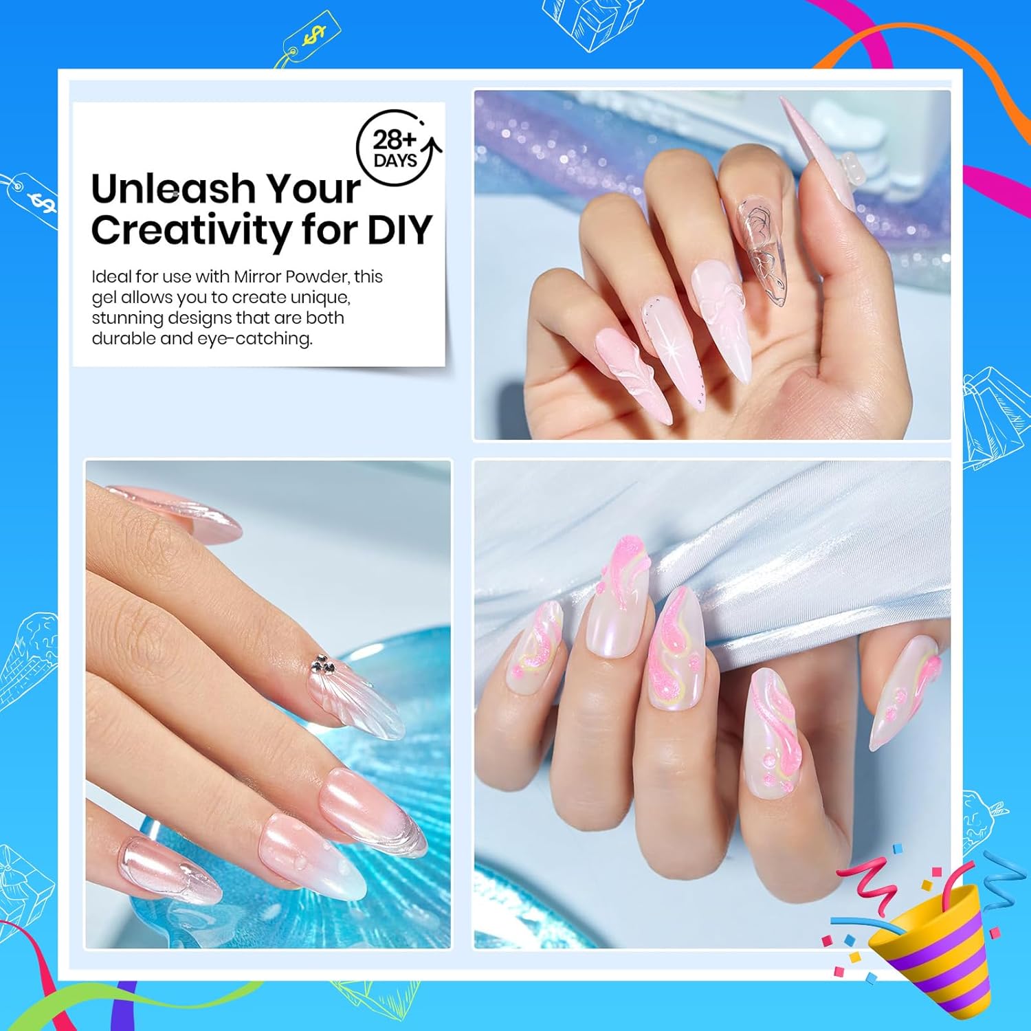 Beetles Sculpting Gel 3D Gel Nail Art Design - 3 in 1 Clear No Wipe Nail Polish Rhinestone Nail Art Glue for Nail Gems Diamond Jewelry Manicure - Image 4