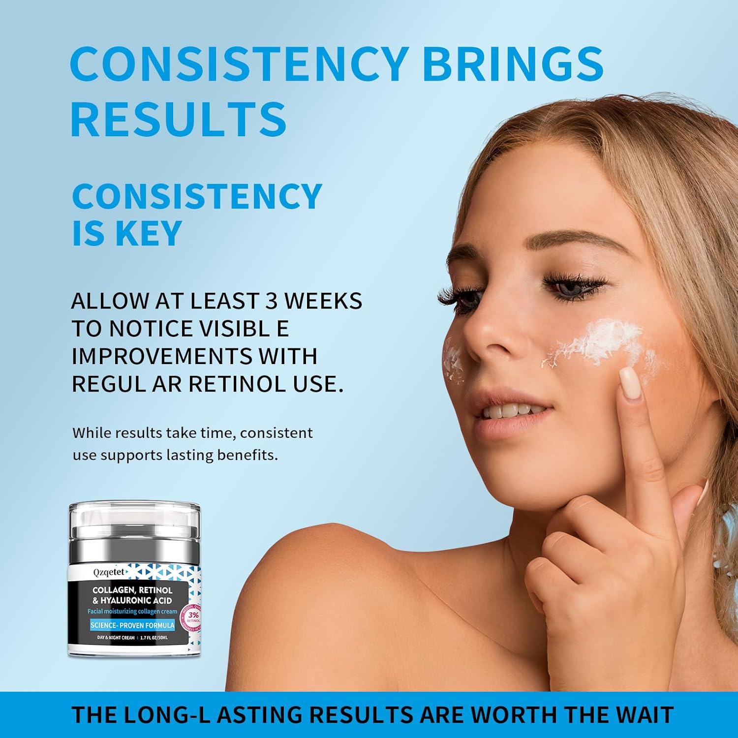 Face Cream Collagen, Retinol & Hyaluronic Acid Cream, 1.7 fl.oz Anti-Aging Facial Moisturizer, Daily Moisturizer Face Lotion for All Skin Tapes, Women and Men - Image 2