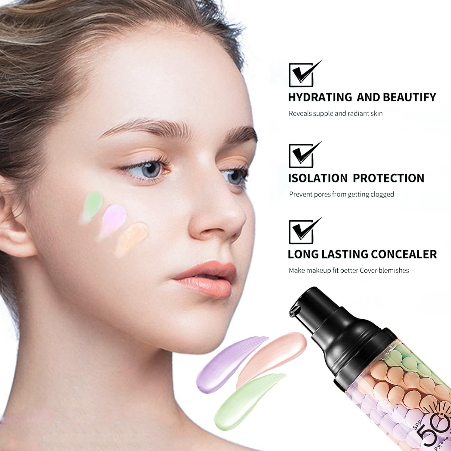 Firstfly Color Correcting Makeup Primer SPF 50 30ml Moisturizer with Brush - Image 7