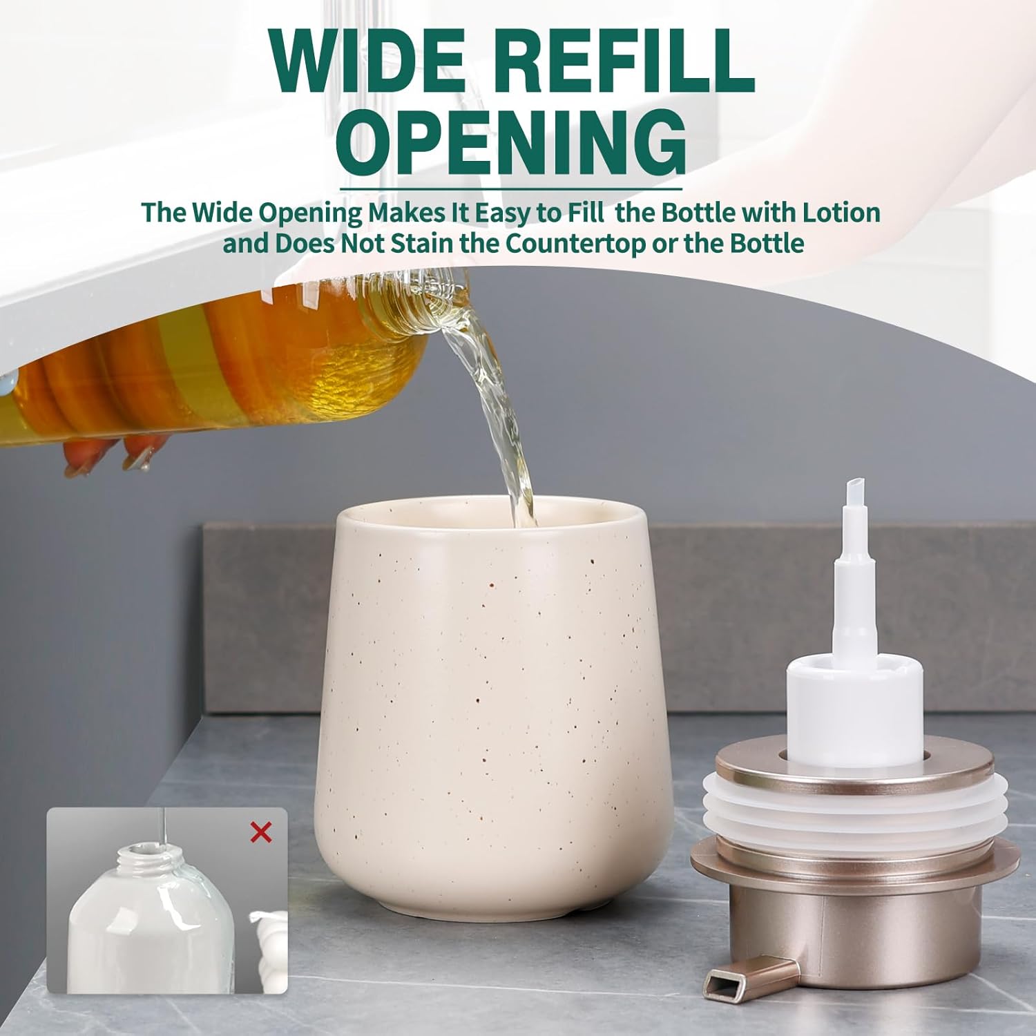 Bosilunlife Ceramic Foaming Soap Dispenser - 12 oz Foam Hand Wash Dispenser Bathroom Countertop Kitchen Dish Soap Pump Dispenser Liquid Soap Dispenser for Bathroom - Image 3