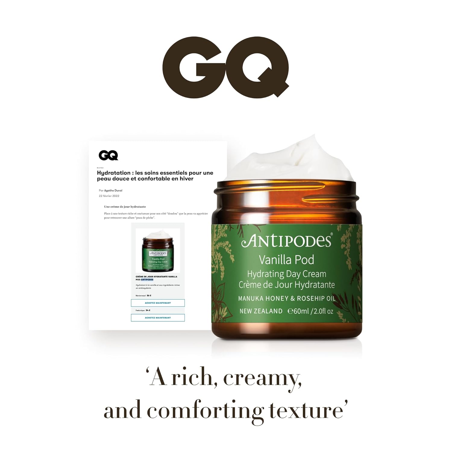ANTIPODES Vanilla Pod Hydrating Day Cream 60ml Anti-Aging Moisturizer for Dry, Normal Skin - Image 3