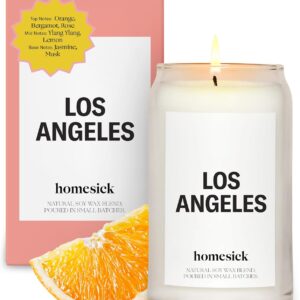Homesick Scented Candles for Home (Los Angeles) - 13.75 oz Long-Lasting Soy Wax Jar Candle for Women & Men for All Occasions, 60-80 Hours Burn Time - Notes of Orange, Bergamot & Rose