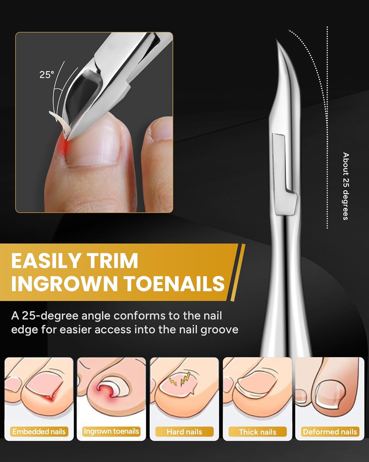 Toenail Clippers, Professional Ingrown Nail Clippers for Men Women& Seniors, Toenail Clippers for Thick Toenails, Premium Quality Stainless Steel Nail Clippers with Super Sharp Curved Blades - Image 3