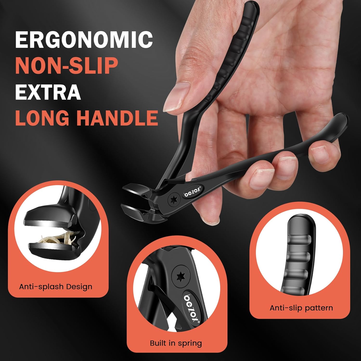 BEZOX Toenail Clippers for Seniors β Upgraded Long Handled Curved Head Toe Nail Clippers for Thick Nails for Elderly - Black - Image 4